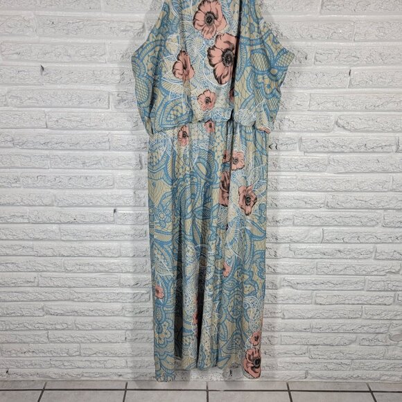 Lily by Firmiana Womens Dress 1XL Plus Maxi Sheath Blue Floral Slip FLO101E - Picture 5 of 11